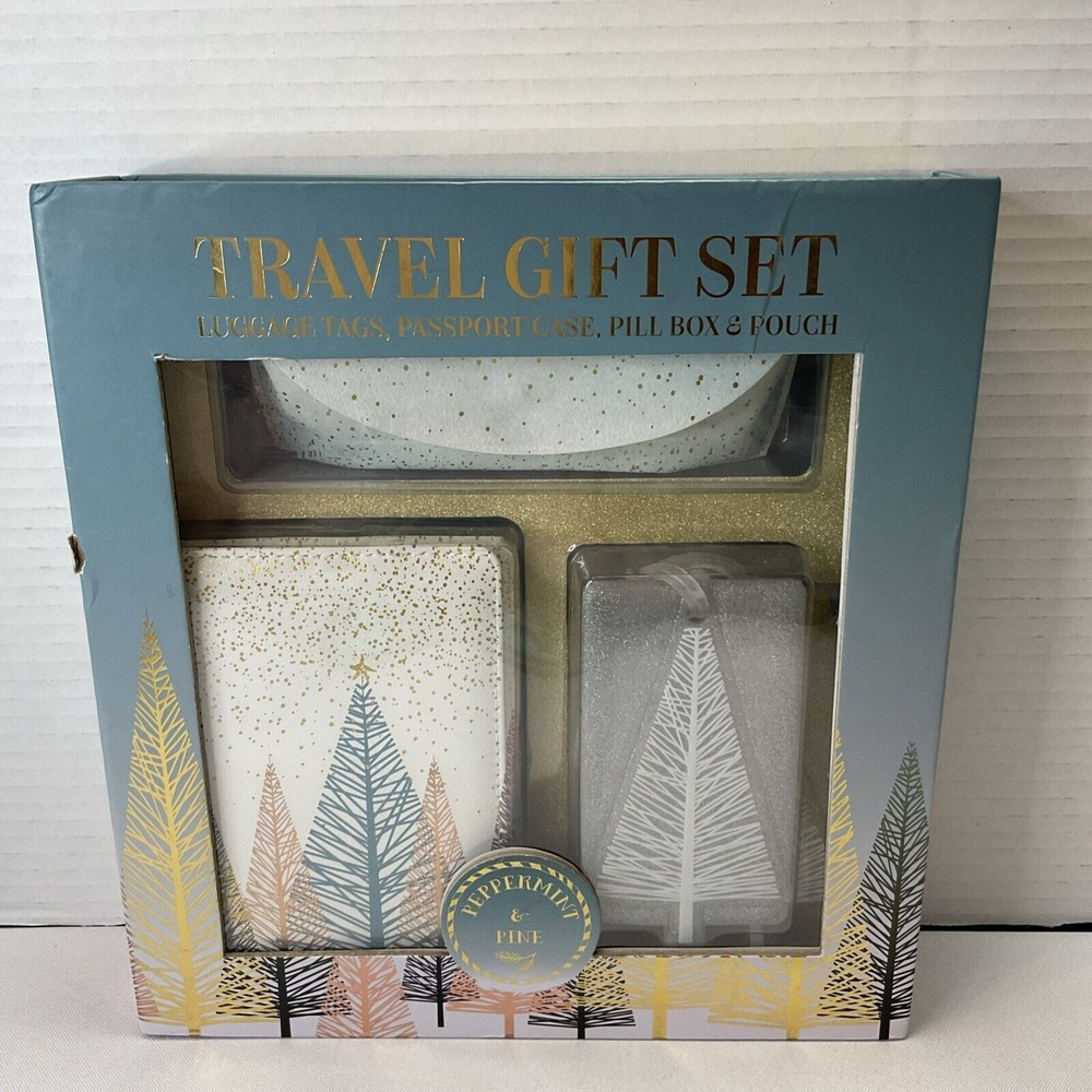 Peppermint & Pine: 5 Piece Travel Gift Set: Passport/Luggage Tags/Pouch/Pill Box